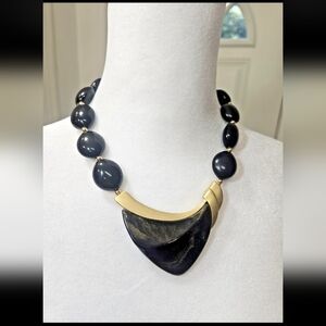 Trifari Black and Gold Statement Necklace with Matching Earrings
